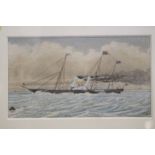 T Megson, 1872: watercolours, "Royal Yacht Alberta", 5" x 9", in strip frame