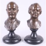 Dezso Lanyi: a pair of bronzes of a man and woman, on slate bases, signed and dated 1932, 11 1/2"