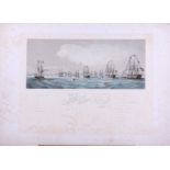 After Durand Brager: a 19th century hand-coloured lithograph, English and French fleets off