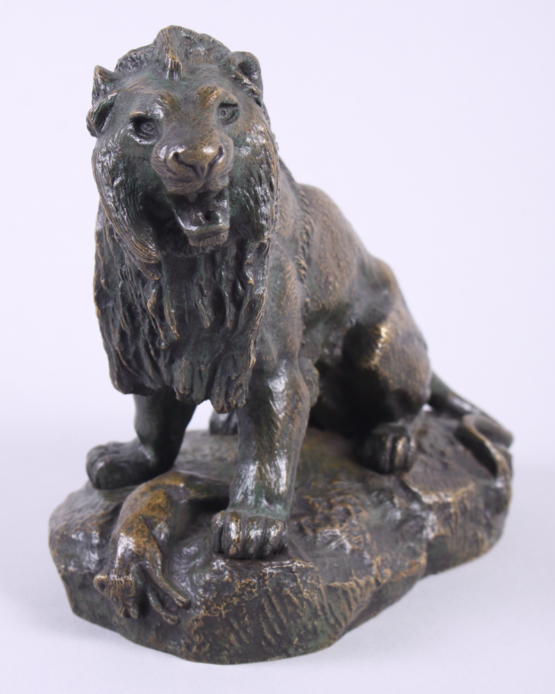 Fratin: a bronze model of a seated lion, 6" high