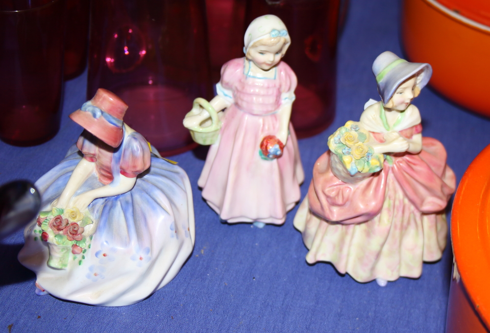 A Royal Doulton figure, "Sweet Anne" HN1496, four other figures, and a quantity of cranberry - Image 5 of 8