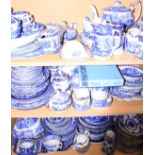 A quantity of Spode "Italian" pattern blue and white china, including teapots, a gravy boat and