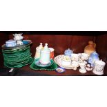 A quantity of mostly Wedgwood "Cabbage" ware plates, two Minton plates decorated bamboo and birds,