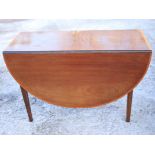 A mahogany and satinwood banded drop leaf table, on square taper supports, 43 1/2" wide