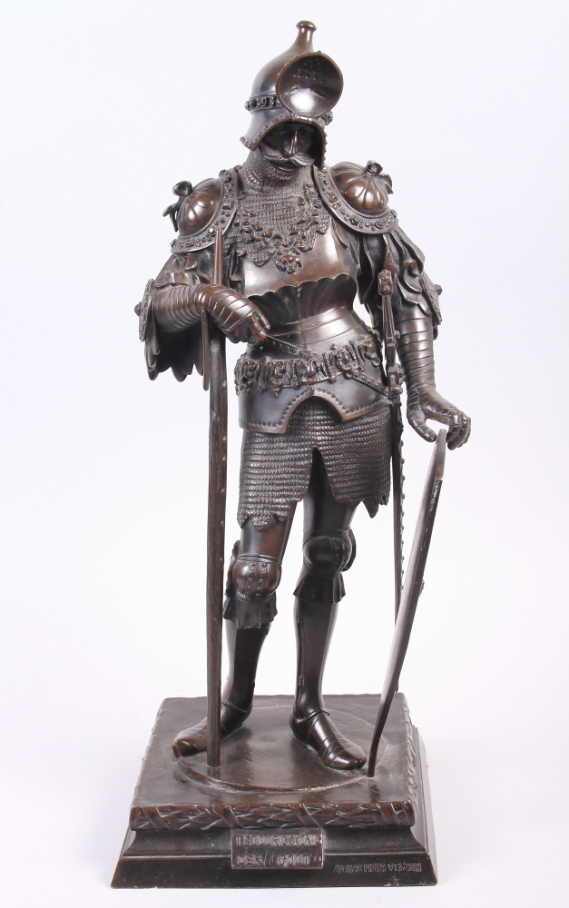 H Fuss, After Peter Vischer: a 19th century bronze figure of King Theodoric the Good, on square