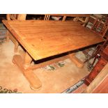 A stripped pine refectory table, on turned supports, 66" long