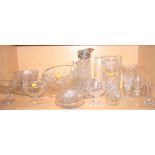 A silver plated collared claret jug, a quantity of clear glass bowls, vases and other items