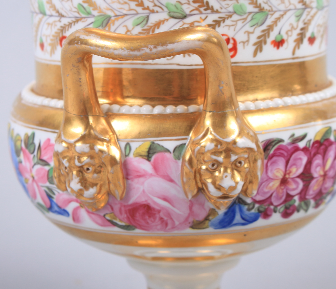 An early 19th century Derby campana vase with rose and floral bands, 7 3/4" high - Image 9 of 11