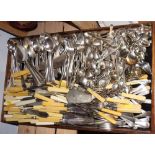 A selection of silver plated flatware, some with ivory handles