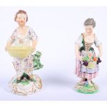 An 18th century Derby figure, girl with basket N222, 5" high (restored), and a smaller, similar