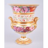 An early 19th century Derby campana vase with rose and floral bands, 7 3/4" high