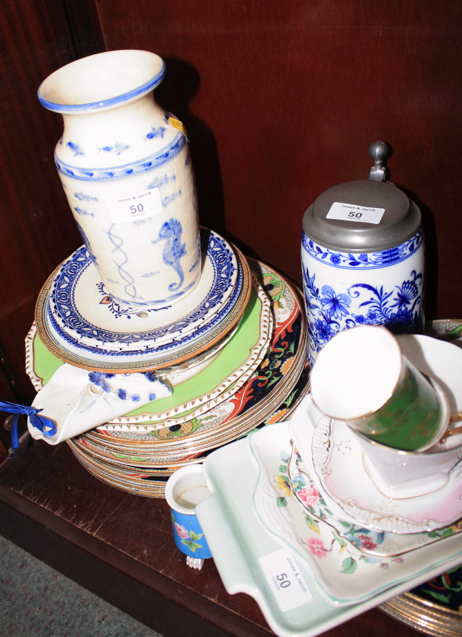 A KPM blue and white stein, a quantity of Royal Doulton "Matsumai" pattern plates, mixed plates - Bild 2 aus 3