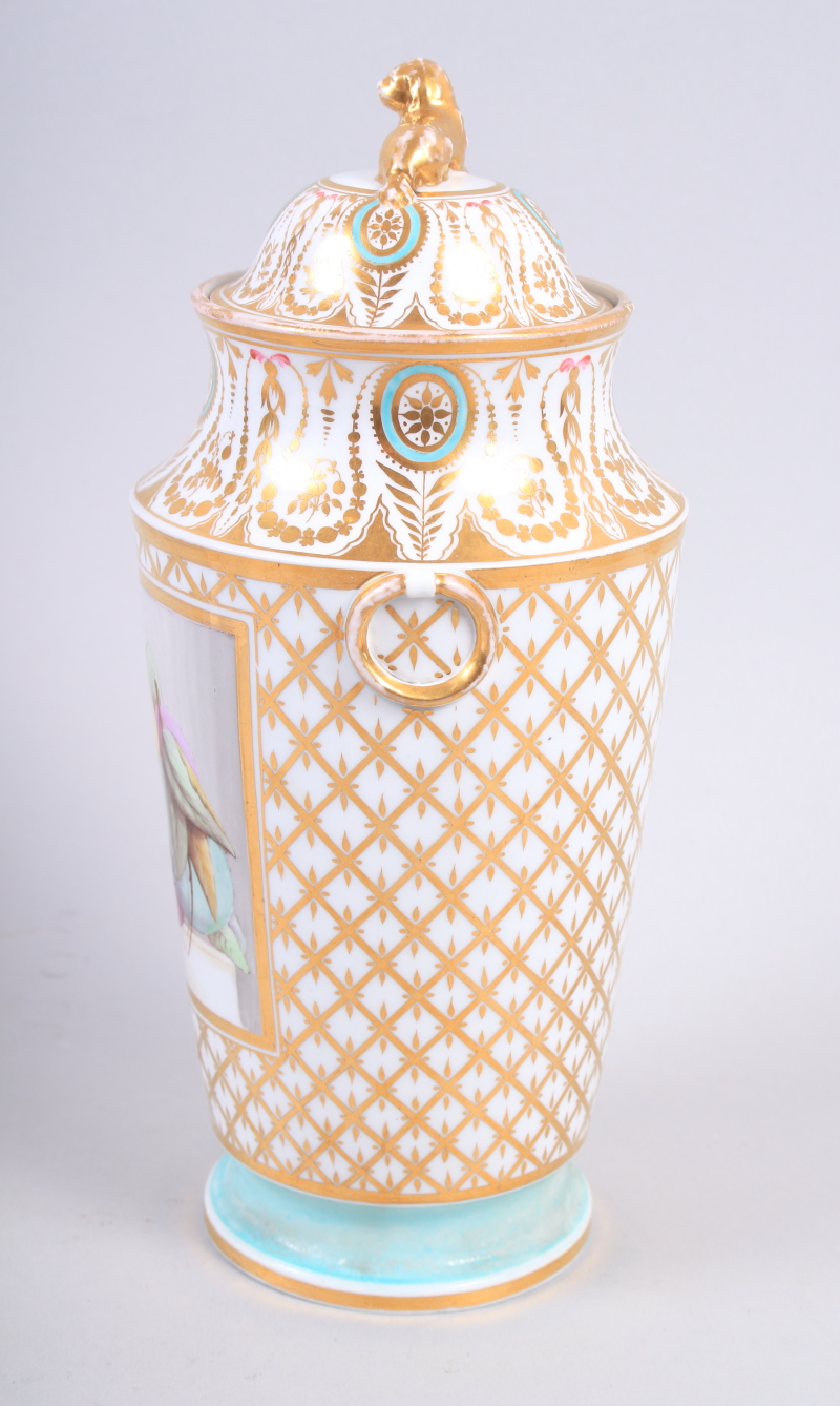 A Derby fruit and gilt decorated tapering vase and cover, 9 1/2" high (worn gilding and chips to - Bild 12 aus 21