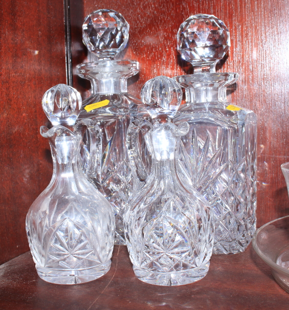 A lustre glass drinking set, two whisky decanters, a blue glass vase, decorated figures and dogs - Image 2 of 4