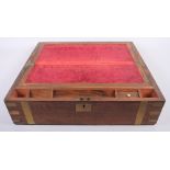 A 19th century mahogany and brass bound writing slope with fitted interior, 19 1/2" wide