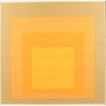 Josef Albers: a lithograph, “Departing in Yellow", 18" x 18", in silvered strip frame