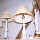 A silver plated table lamp and three china table lamps