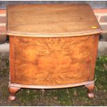 A walnut workbox containing sewing equipment and a quantity of threads, 20" wide, and a stick stand,