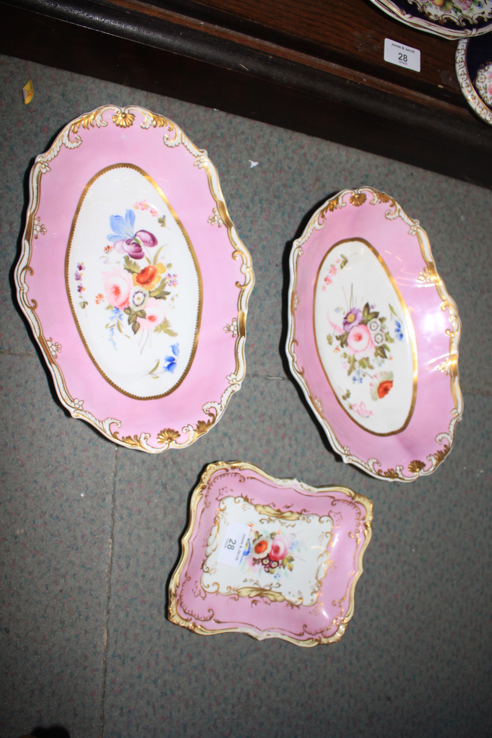 An English part dessert service, decorated flowers on a blue ground, two Spode plates, two spill - Image 12 of 28