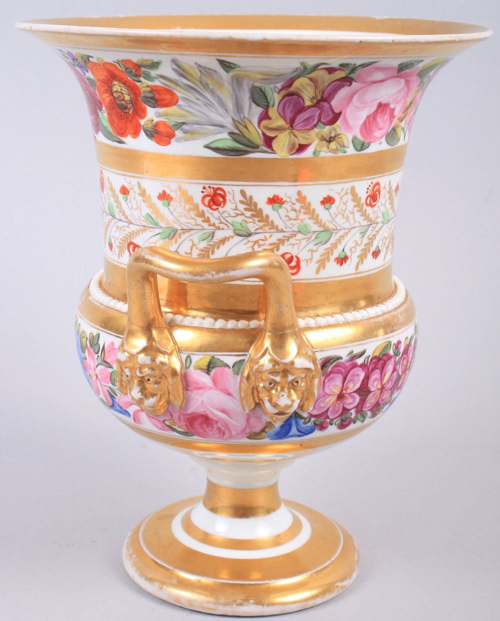 An early 19th century Derby campana vase with rose and floral bands, 7 3/4" high - Image 8 of 11