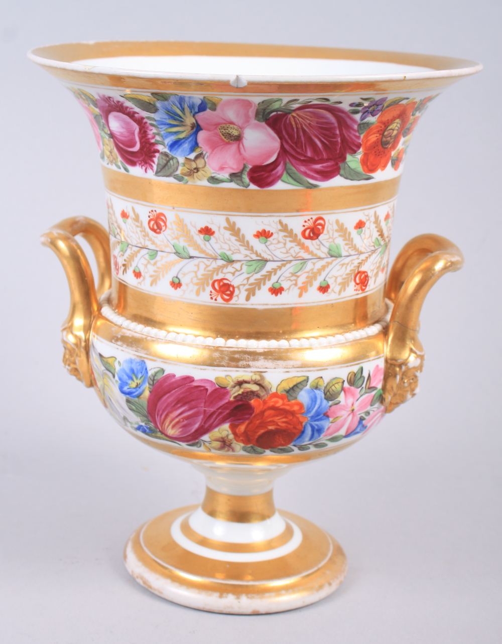 An early 19th century Derby campana vase with rose and floral bands, 7 3/4" high - Image 5 of 11