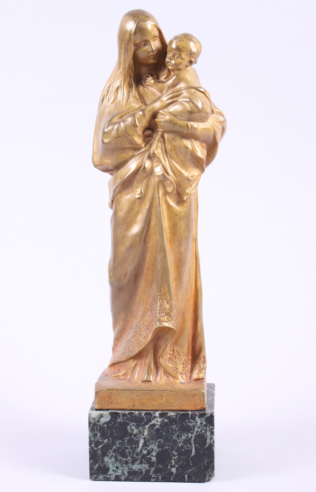 H Muller: a gilt bronze figure of Madonna and child, 13 1/2" high