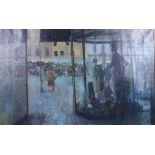 Tom Coates: oil on canvas, "Market Passage, A Study", 13 1/2" x 21 1/2", in gilt frame