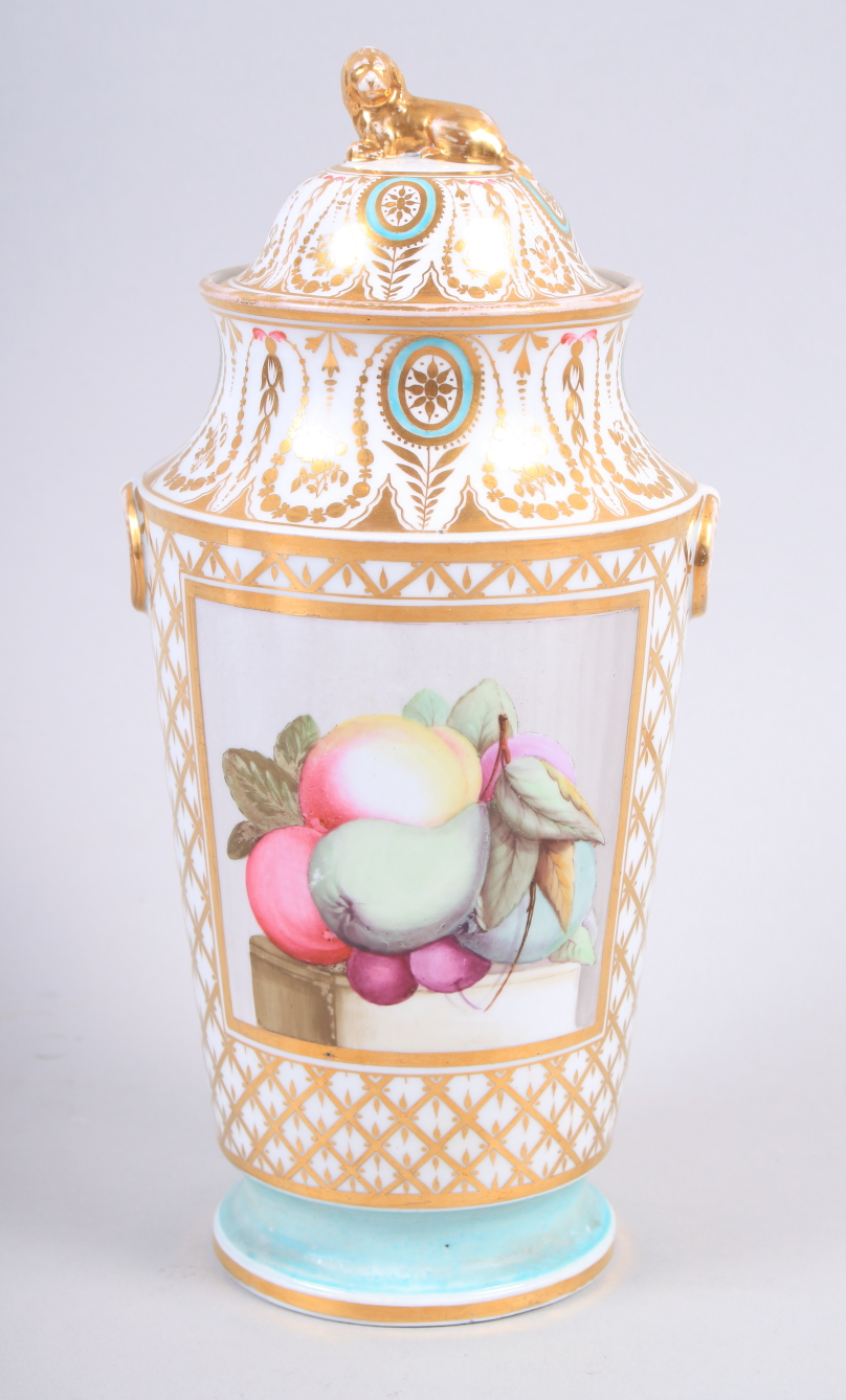 A Derby fruit and gilt decorated tapering vase and cover, 9 1/2" high (worn gilding and chips to - Bild 10 aus 21