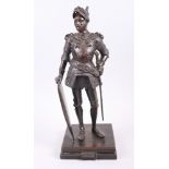H Fuss, After Peter Vischer: a 19th century bronze figure of King Arthur of England, on square base,