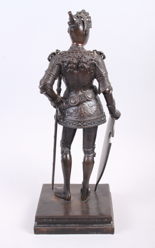 H Fuss, After Peter Vischer: a 19th century bronze figure of King Arthur of England, on square base, - Image 5 of 9