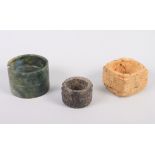 Three Oriental hardstone gong rings