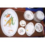 A Wedgwood Kutani crane pattern bowl and cover, a pair of ashtrays, a candlestick, pin dishes,