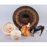 A Poole charger, designed by Jane Brewer, 15 1/2" wide, a Beswick model of a horse, a Royal