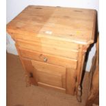 A pine blanket box, on bracket feet, 42" wide, a pine cupboard with lidded top and one drawer over