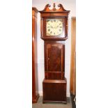 An early 19th mahogany and banded longcase clock with eight-day striking movement, painted dial,