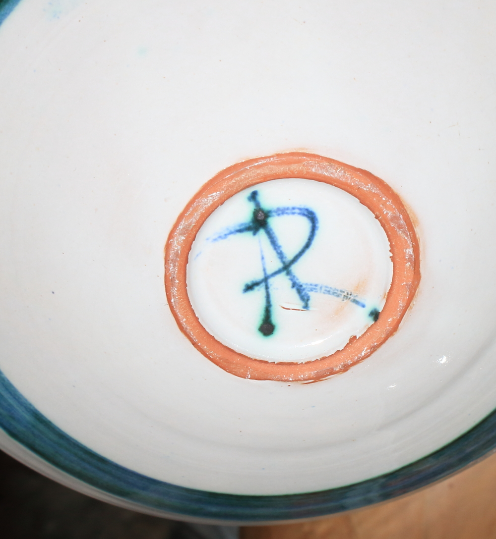 An Aldermaston pottery bowl, 6 1/2" dia, two other similar bowls, a tin glazed jug, and a turned - Image 3 of 6