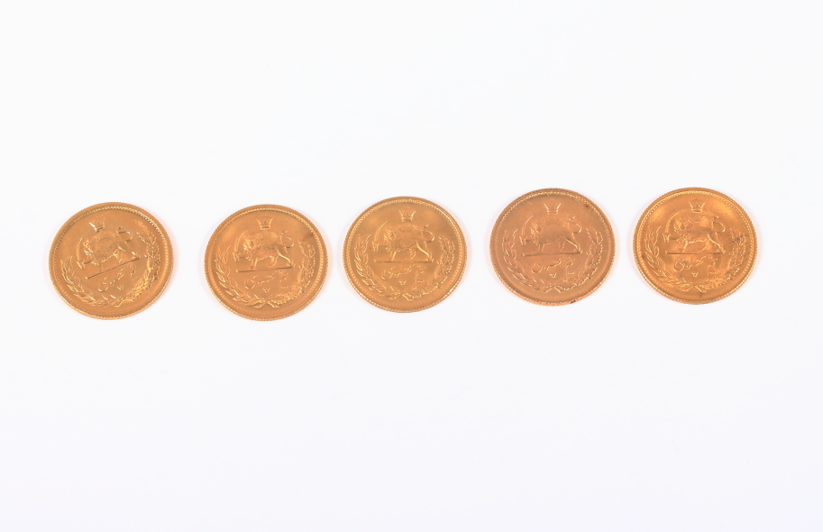 Five Persian half Pahlavi gold coins - Bild 2 aus 2