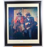 Nancy Linden: a photographic print, two seated gentlemen, in black strip frame