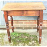A 19th century mahogany side table, fitted one drawer, on turned supports (top split)