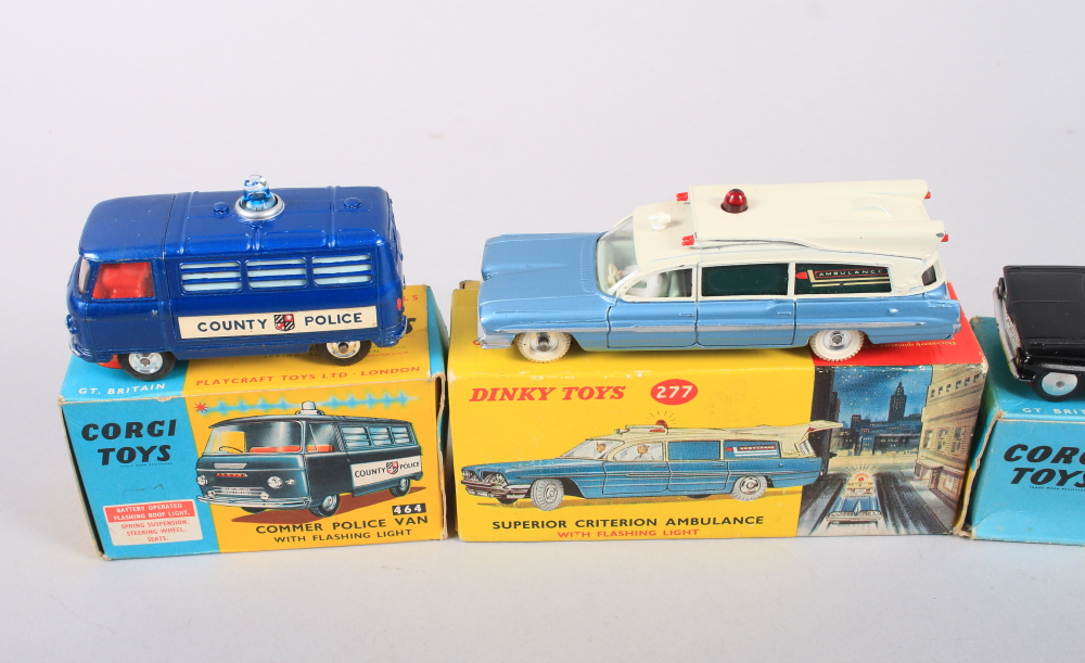 A Corgi Toys die-cast model "Superior Ambulance", No 437, a Chevrolet "State Patrol", No 222, a - Image 2 of 4