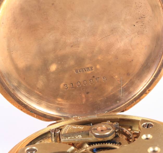 An 18ct gold cased half hunter pocket watch with white enamel dial, Roman numerals and subsidiary - Image 7 of 8