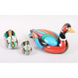An Italian Manufatura Artistica porcelain model of a duck, 7 1/4" high, and two models of turkeys, 4