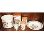 Three graduated Portmeirion "Botanical Garden" storage jars with lids (tallest 8 1/4" high), another