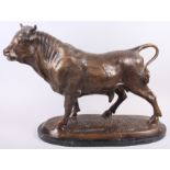 Isidore Juies Bonheur: an early 20th century bronze bull, on marble base, 16" high