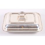 A rectangular silver plated entree dish and cover