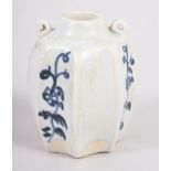 A Yuan Dynasty? miniature twin-handled vase, decorated floral sprigs in underglaze blue, 3" high