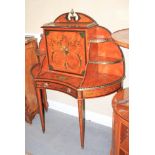 A satinwood and rosewood banded Sheraton revival bonheur du jour with brass galleries, fitted fall