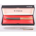 A Parker 61 with rolled gold cap, in case, and a Parker 61 Fighter fountain pen