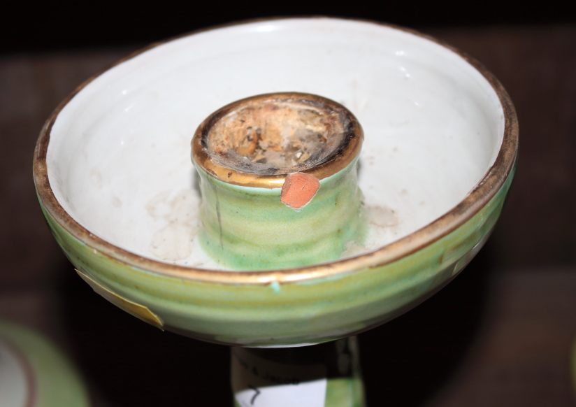An Aldermaston pottery green glazed candlestick, by Alan Caiger Smith, 10 3/4" high, three similar - Image 5 of 6