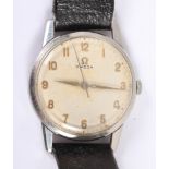 A gentleman's vintage Omega stainless steel cased wristwatch with Arabic numerals and silvered dial